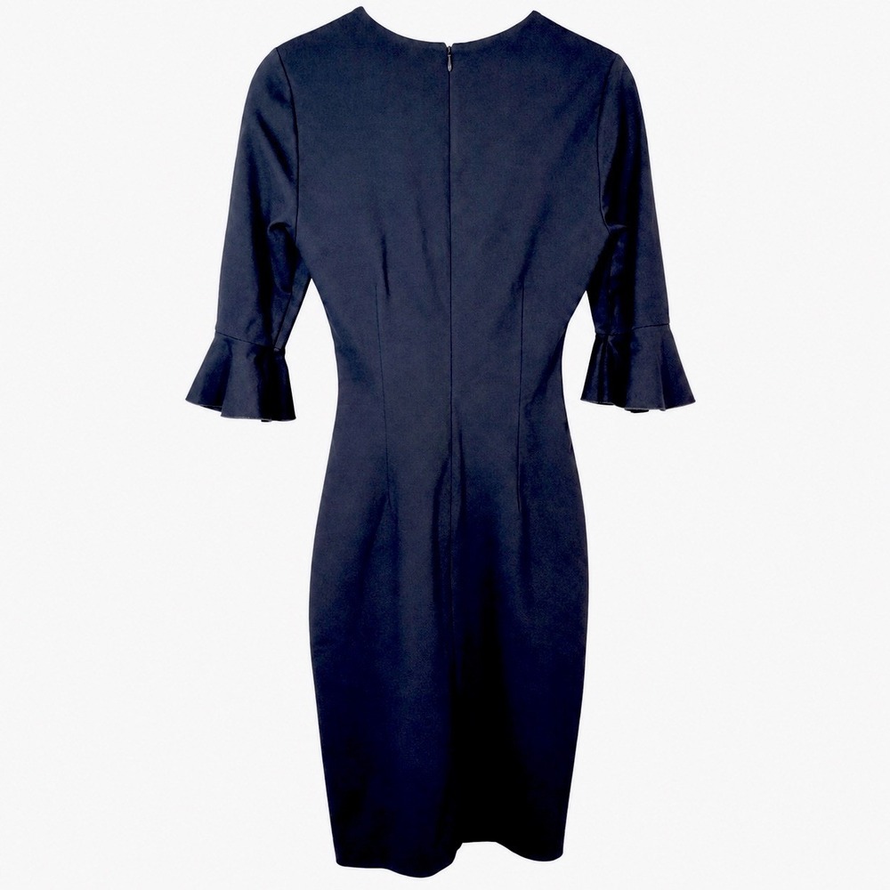 Banana Republic Navy Blue Sheath Dress Women's Size 2 Bell Sleeve Stretch Midi